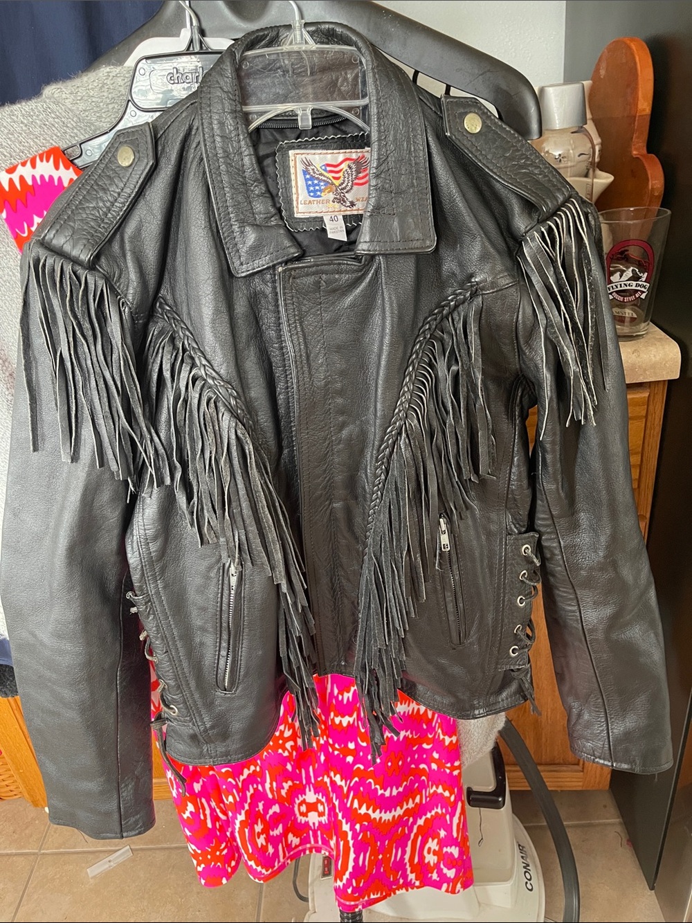 Leather Wear 40 Black Western Fringe Jacket Men Cowboy